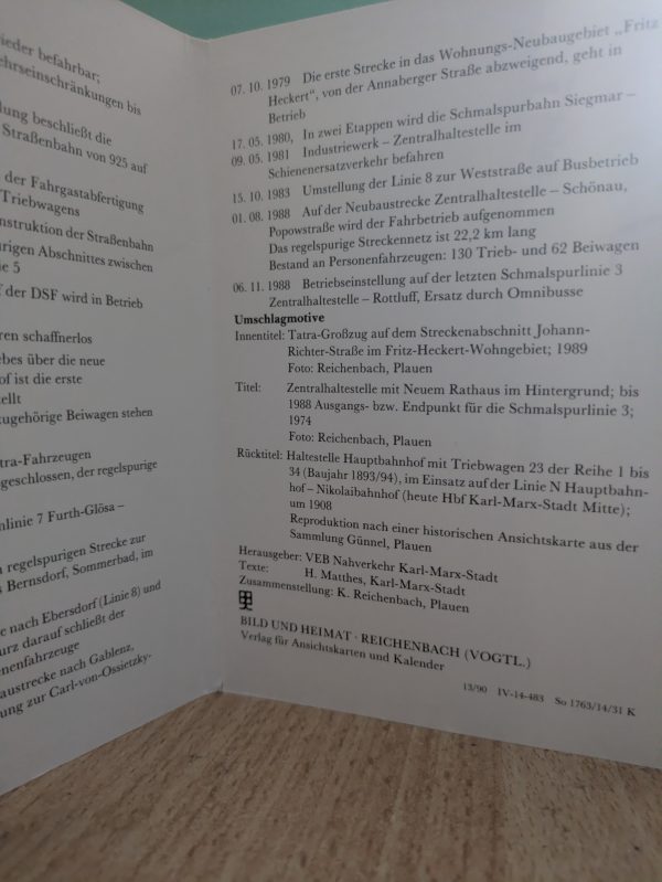 Postkarten" Chronik 110 Jahre Straßenbahn Chemnitz*Karl-Marx-Stadt " – Bild 4