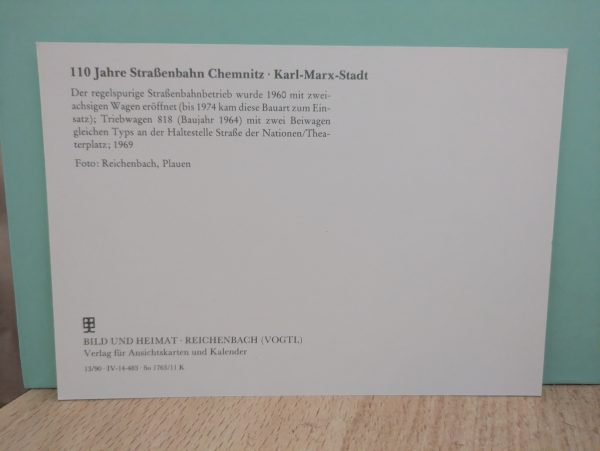 Postkarten" Chronik 110 Jahre Straßenbahn Chemnitz*Karl-Marx-Stadt " – Bild 26